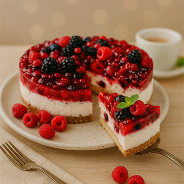 Cheesecake Frutas Vermelhas aro 18 (serve de 6 a 8 pessoas)