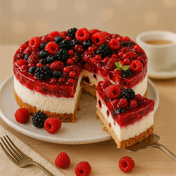 Cheesecake Frutas Vermelhas aro 24 (serve de 12 a 16 pessoas)